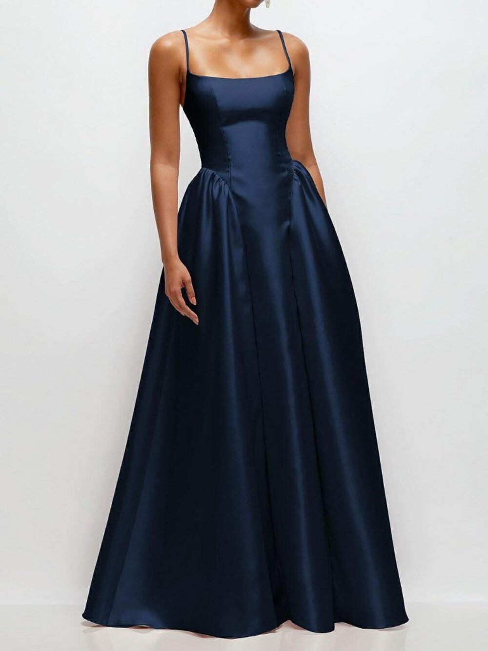 Dessy Collection Satin Maxi Gown Midnight Navy Blue Style #3169 Size 14